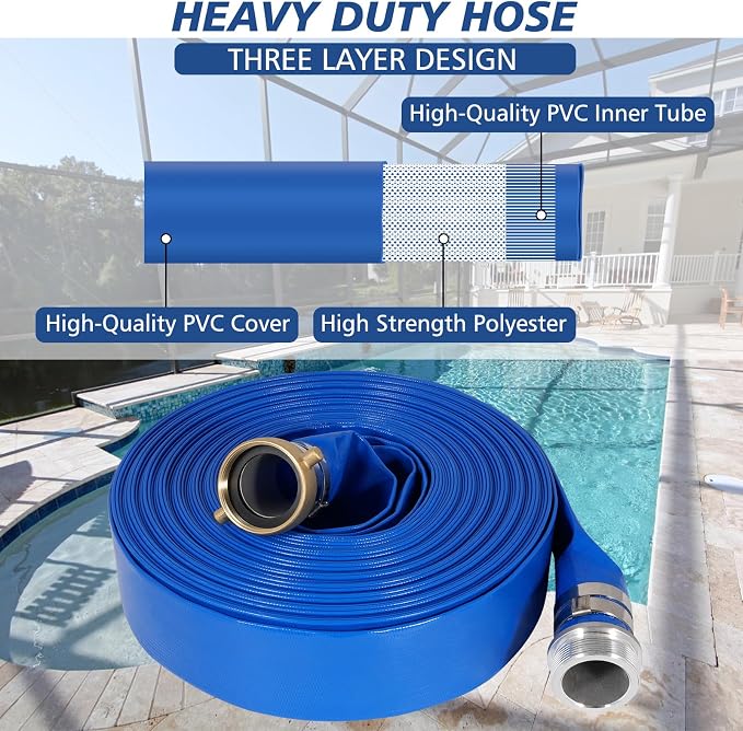 1" x 50 ft Backwash Hose for Swimming Pools, Heavy Duty PVC Lay Flat Water - Image 3