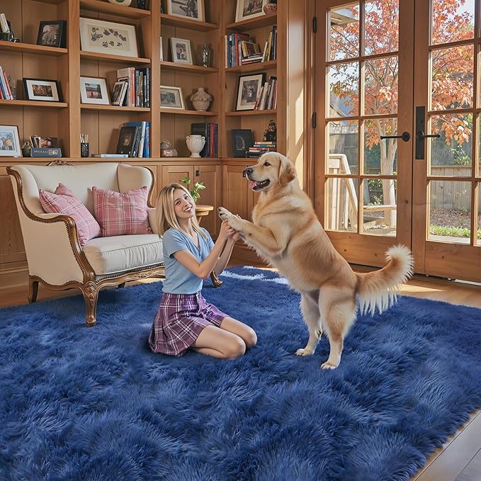 8x10 Area Rugs for Living Room Bedroom, Large Area Rug Shaggy Carpet Soft Plush Furry Bedside Rug, Rugs for Home Decor (Royal Blue, 8 x 10)