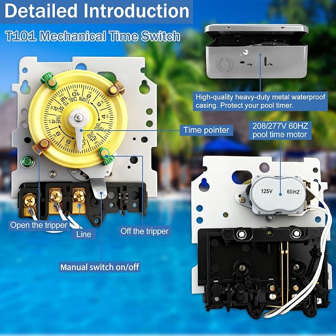 T101 Mechanical Timer Switch, T101 Pool Timer, 120V 2HP SPST 40A Time Switch - Image 2