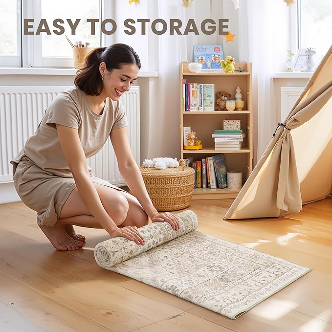 zesthome Washable Runner Rug 2.5x12 - Stain Resistant Entryway Rug,Ultra-Thin Kitchen Rugs, Anti Slip Backing Runner Rugs for Entrance Laundry Room Indoor Hallway (Cream/Beige,2.5'x12')