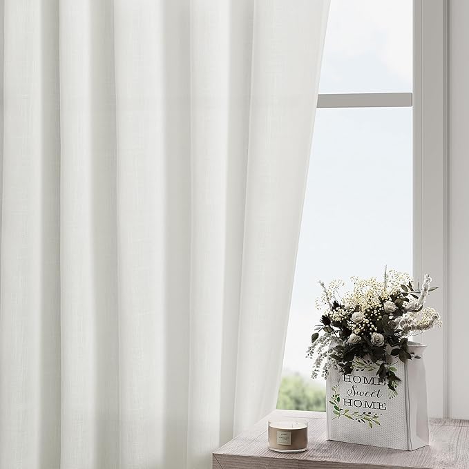 Linen Off White Curtains 145 inch Extra Long for Living Room Back Tab Light Filtering Sheer Drapes Modern Farmhouse Coastal Decor Cotton Textured Curtain for Floor to Ceiling High Window 52x145