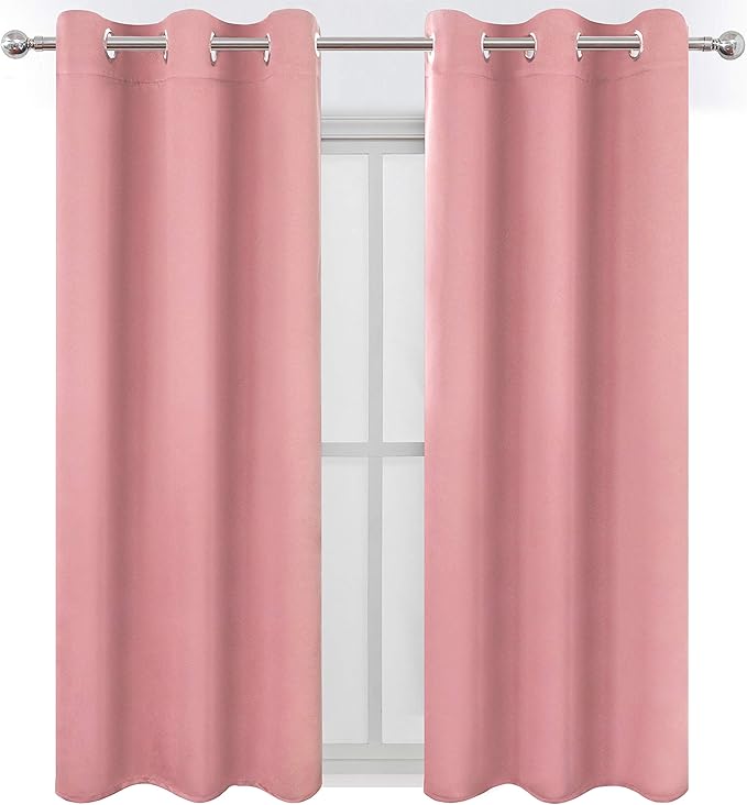 LEMOMO Pink Blackout Curtains 34 x 63 Inch Length/Set of 2 Curtain Panels/Thermal Insulated Room Darkening Blackout Curtains for Bedroom