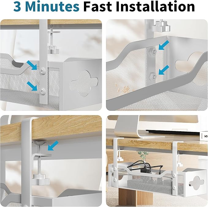 Under Desk Cable Management Tray 2 Pack, No Drill Cable Organizer - Image 7