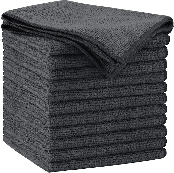 AIDEA Microfiber Cleaning Cloth Grey 12PK, Microfiber Towels by AIDEAHOME