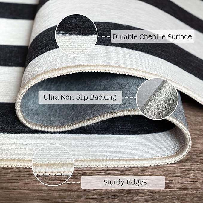 Front Door Mat Indoor Entrance - 2x4.3 Ft Black and White Washable Doormat Outdoor Entrance Porch Rug Non-Skid Runner Rug for Kitchen Hallway Bedroom Laundry Room Porch Decor