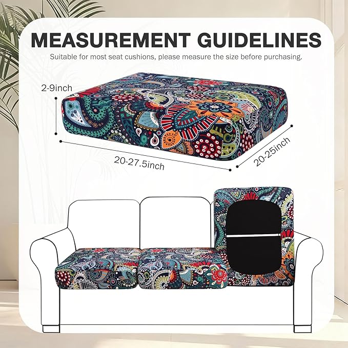hyha 14Pcs Patio Cushion Covers, Stretch Outdoor Couch Cushion Covers Replacement, Washable Outdoor Chair/Sofa Slipcovers for Patio Furniture Cushions Protector with Elastic Bottom(Paisley,Cover Only)