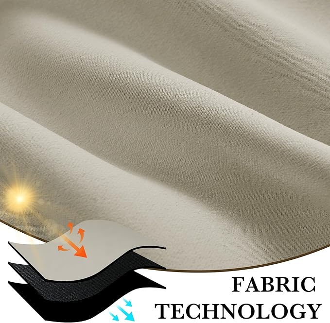 RYB HOME Bedroom Blackout Curtains 80 inches Long, 100% Blackout Thermal Insulated Noise Reducing Curtains for Living Room Nursury, 34 inches Wide by 80 inches Long, Natural