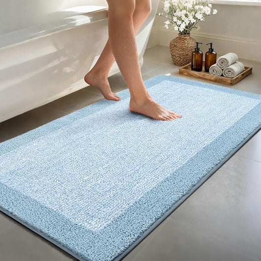 48x24 Long Bathroom Rugs Washable Non Slip, Light Blue Bath Mat for Bathroom Floor Tub, Soft Absorbent Quick Dry Mats for Shower, Bathtub,Home Decor