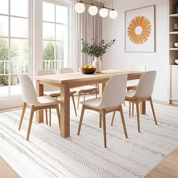 Nakagishi 8x12 Area Rugs Living Room: Washable Boho Large Neutral Soft Farmhouse Rug Stain Resistant Modern Moroccan Non-Slip Indoor Floor Carpet for Bedroom Nursery Kids Playroom Office- Brown