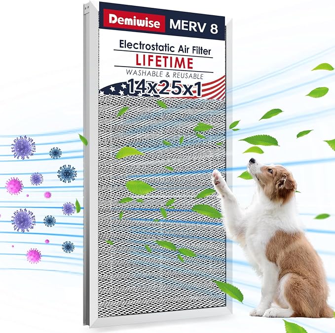 14x25x1 Electrostatic Air Filter, 8 Stage Washable Aluminum AC/HVAC Furnace by Demiwise