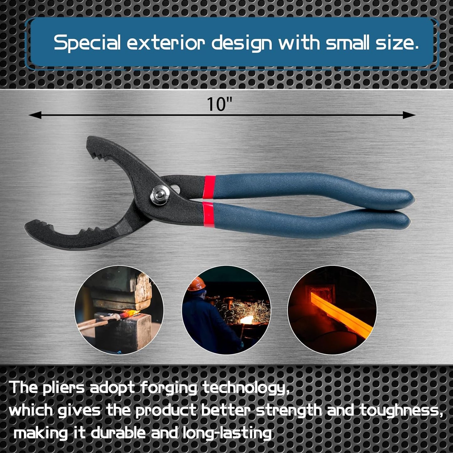 10" Oil Filter Pliers, Adjustable Small Oil Filter Wrench, Universal Oil Filter Removal Tool No Slipping for Engine Filters, Conduit, Fittings (10 Inch)