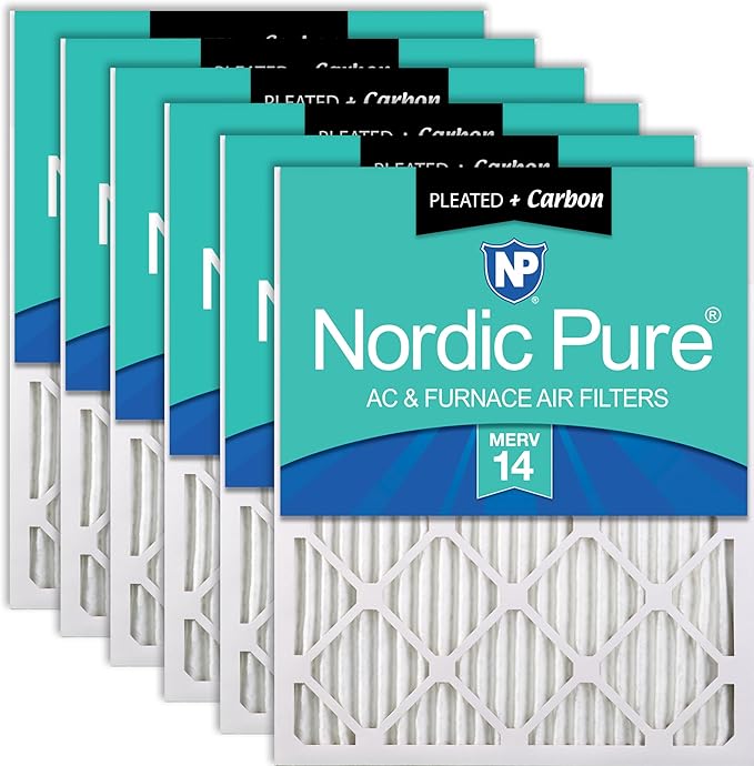 Nordic Pure 24x24x1 Pleated MERV 14 Plus Carbon Air Filters 6 Pack | Actual by NordicPure