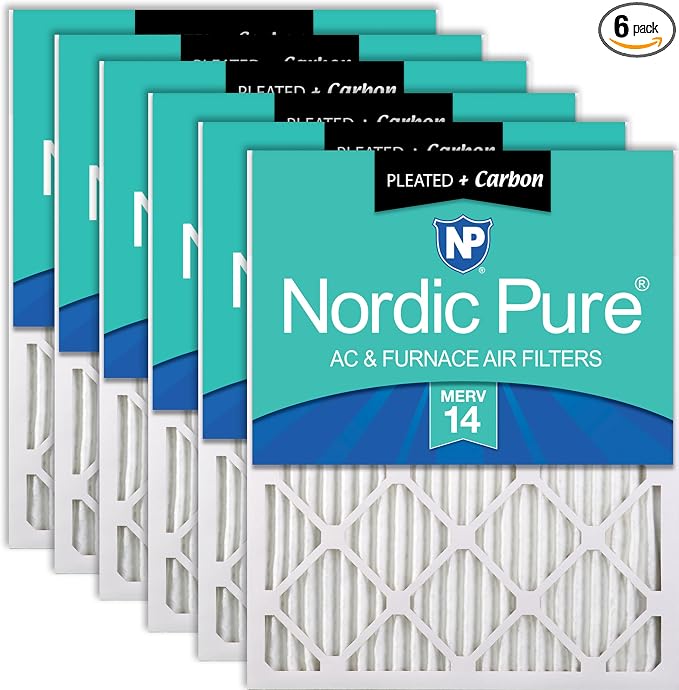 Nordic Pure 20x22x1 Pleated MERV 14 Plus Carbon Air Filters 6 Pack | Actual by NordicPure
