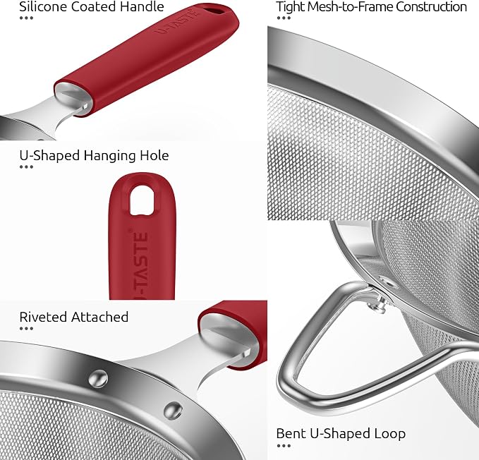 U-Taste Small Fine Mesh Strainer: 18/8 Stainless Steel 3.35in 30 Mesh Kitchen - Image 6