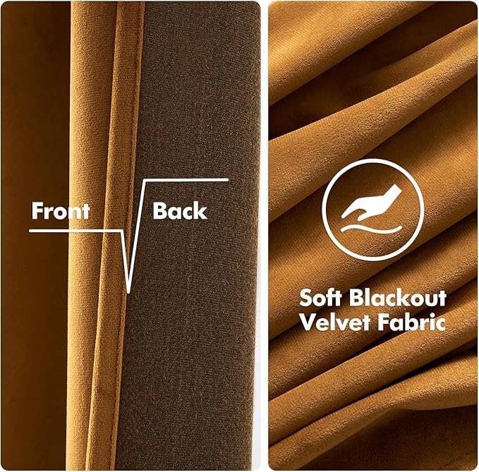 MIULEE Velvet Curtains Golden Brown Elegant Grommet Thermal Insulated Soundproof Room Darkening Curtain/Drapes for Classical Living Room Bedroom Decor 66 x 84 Inch Set of 2