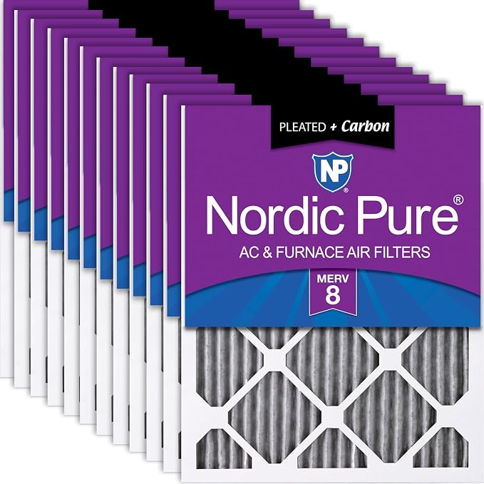 Nordic Pure 12x24x1 Pleated MERV 8 Plus Carbon Air Filters 12 Pack | Actual by NordicPure