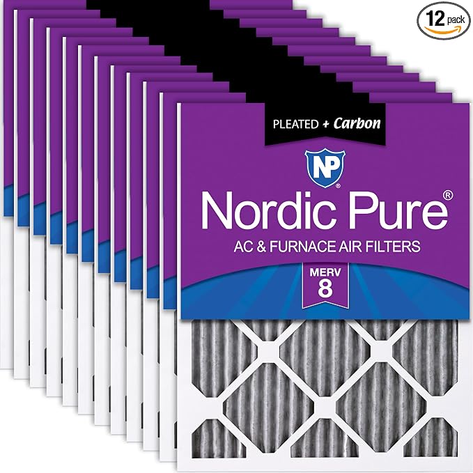 Nordic Pure 20x22x1 Pleated MERV 8 Plus Carbon Air Filters 12 Pack | Actual by NordicPure