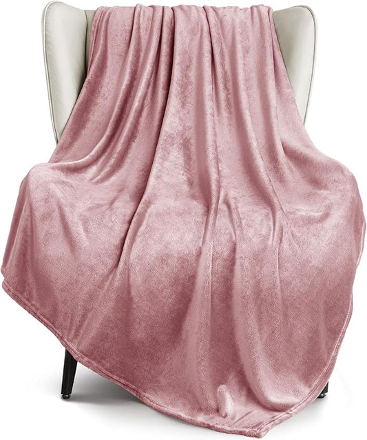 Exclusivo Mezcla Fleece Throw XL Blanket for Couch, Sofa, Super Soft and Warm Dusty Pink Blankets, All Season, Cozy, Plush, Lightweight, 50x70 Inches