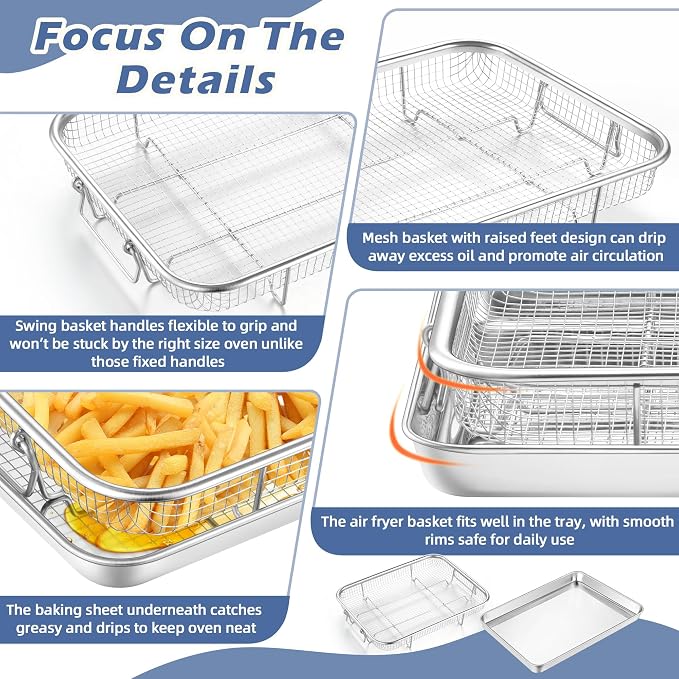 TeamFar Air Fryer Basket for Oven, 12.5”x9.6” Stainless Steel Air Fryer Basket - Image 3