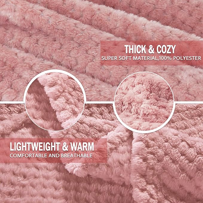 Exclusivo Mezcla Fleece Bed Blanket Twin Size, Super Soft and Warm Blankets for Couch, Sofa and Bed Waffle Textured, Cozy, Fuzzy and Lightweight (Dusty Pink, 90x66 Inches)