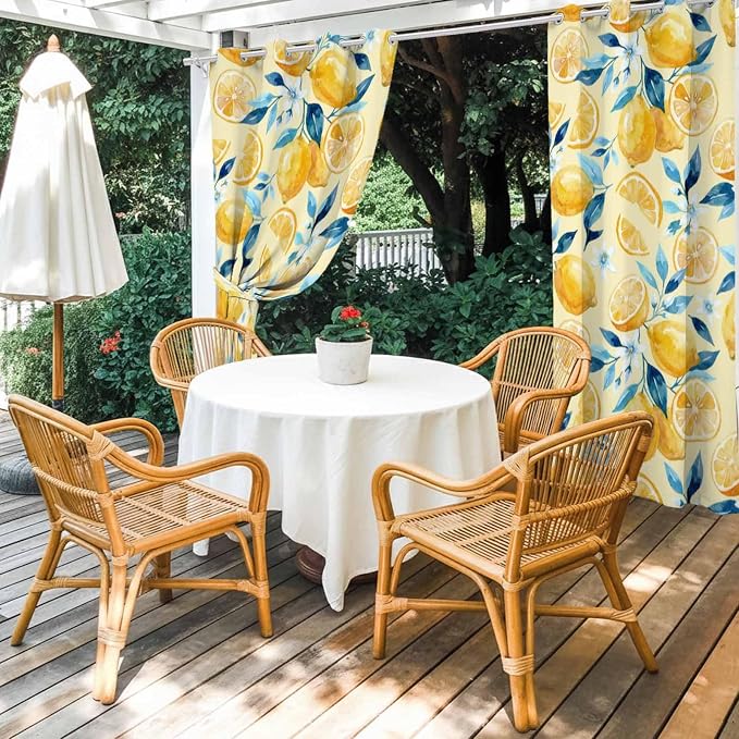 Lemon Outdoor Curtains for Patio Lemon Leaves Summer Plants Begin Waterproof - Image 4