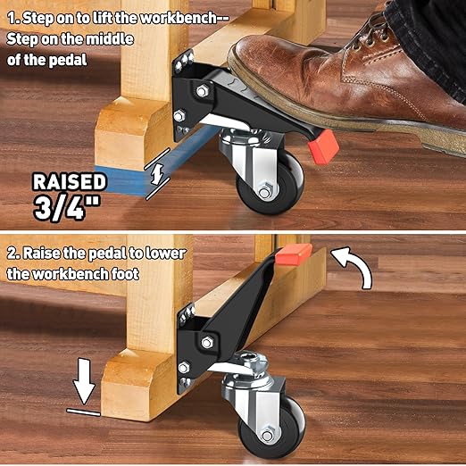 SPACEKEEPER Workbench Casters kit 720 Lbs Retractable Casters Heavy Duty Bench - Image 5