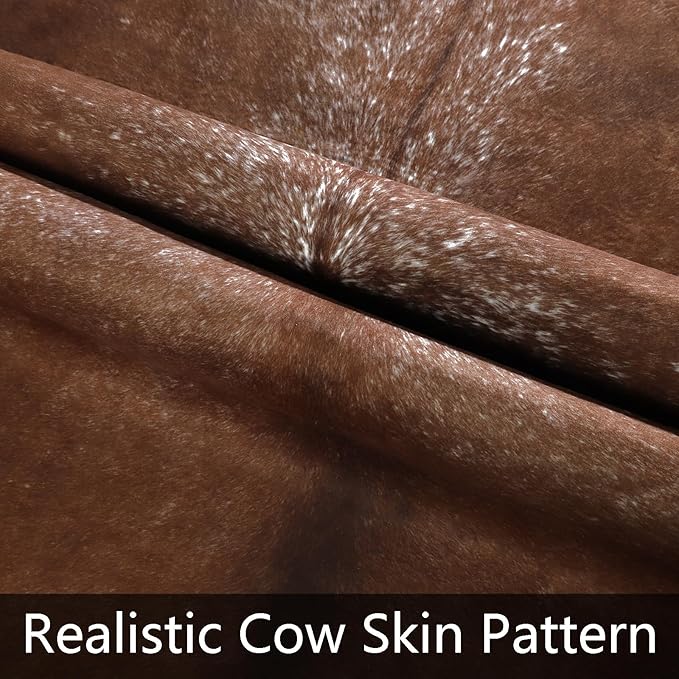 AROGAN 6×7.2 Feet Western Decor Faux Fur Cowhide Rug, Feet Premium Animal Skin Cow Hide Rug, Sturdy Cow Print Rugs for Wall Decor, Western Floor Carpet for Bedroom Living Room, Dark Brown