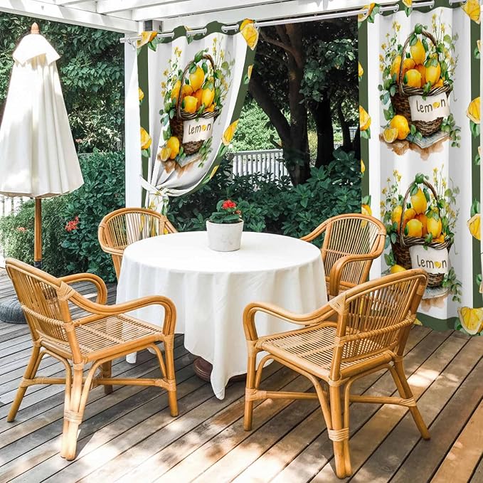 Lemon Outdoor Curtains for Patio Lemons Baskets Summer Tropical Plant - Image 4