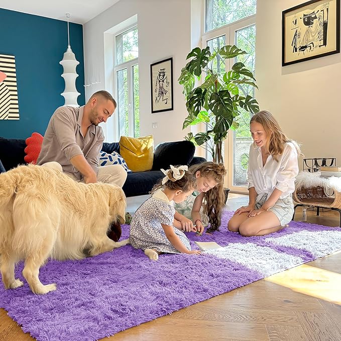 OLANLY 5x7 Machine Washable Large Area Rugs for Living Room, Bedroom, Soft Fluffy Shaggy Bedside Rug, Indoor Floor Carpet for Kids Girls and Boys, Dorms, Nursery, Home Decor Aesthetic, Purple