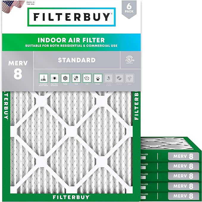 Filterbuy 25x29x1 Air Filter MERV 8 Essential Dust & Allergy Defense, by Filterbuy