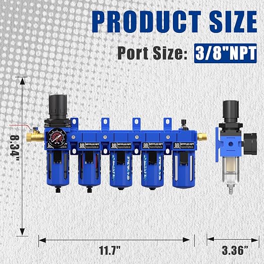 NEWPO 3/8" NPT 5 Stage Air Filter Regulator Lubricator Combo, Compressed Air - Image 2