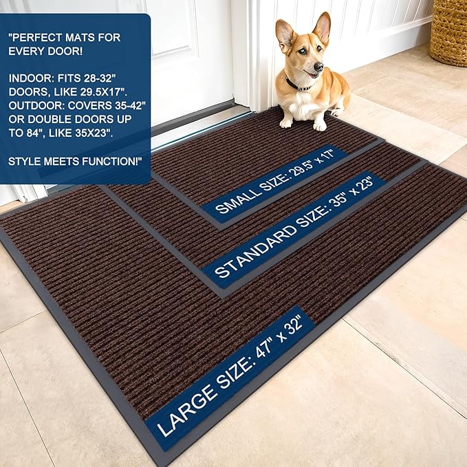 OLANLY Front Door Mat Indoor Outdoor Entrance, 2-Pack 29.5 x 17 Inch, Waterproof Heavy Duty Doormat, Fade Resistant, Low Profile, Easy Clean Patio Porch Welcome Floor Mats for Entry, Brown
