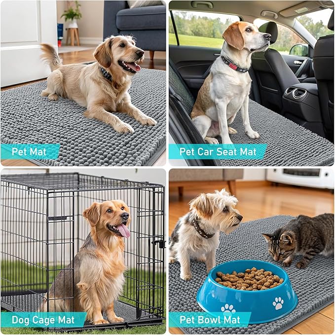 OLANLY Dog Door Mat for Muddy Paws 47x32, Absorbs Moisture and Dirt, Absorbent Non-Slip Washable Doormat, Quick Dry Chenille Mud Mat for Dogs, Entry Indoor Entryway Carpet for Inside Floor, Grey