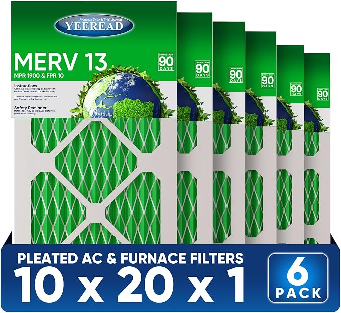 10x20x1 MERV 13 Air Filters, Actual Size: 9.70" x 19.70" x 0.75", Pleated Design by Unknown