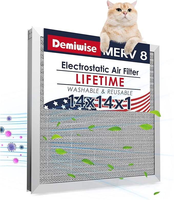 14x14x1 Electrostatic Air Filter, 8 Stage Washable Aluminum AC/HVAC Furnace by Demiwise