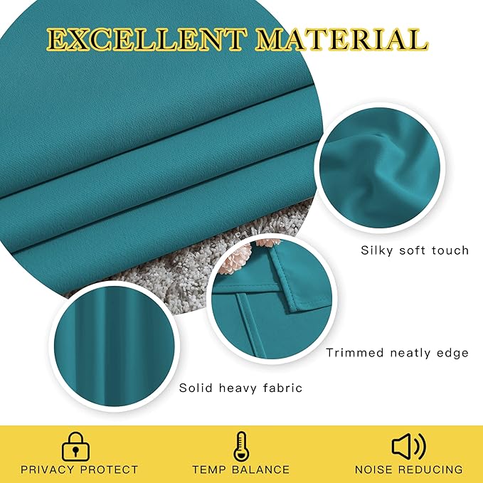 NICETOWN Peacock Teal Blackout Curtains & Drapes - Thermal Insulated Grommet Blackout Light Blocking Room Darkening Window Treatments for Bedroom/Living Room (2 Panels, W46 x L90)
