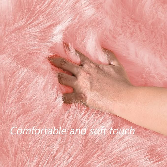 Latepis 3x5 Faux Fur Sheepskin Rug for Living Room, Fuzzy Rugs for Teen Girls Bedroom, Dorm, Luxury Room Decor, Pink Fur Rugs, Rectangle