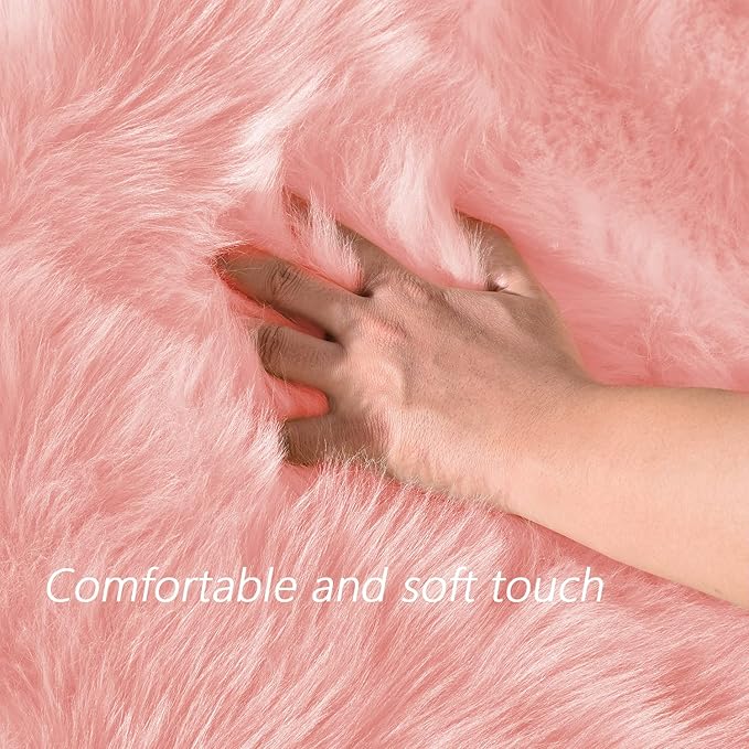 Latepis Pink Runner Faux Sheepskin Fur Rugs 2X5 Fluffy Rug for Bedroom Cute Furry Shag Fuzzy Rug for Girls Room Dorm Luxury Room Decor
