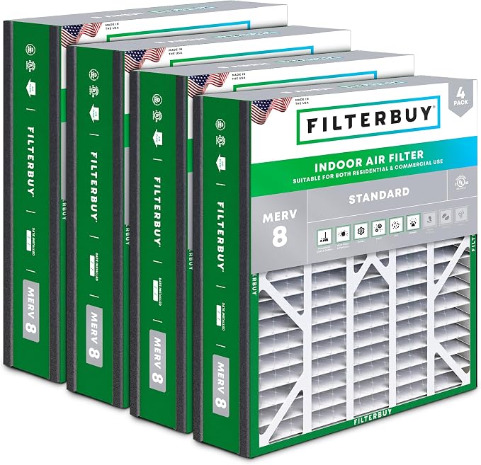 Filterbuy 20x25x5 Air Filter MERV 8 Essential Dust & Allergy Defense, Pleated by Filterbuy