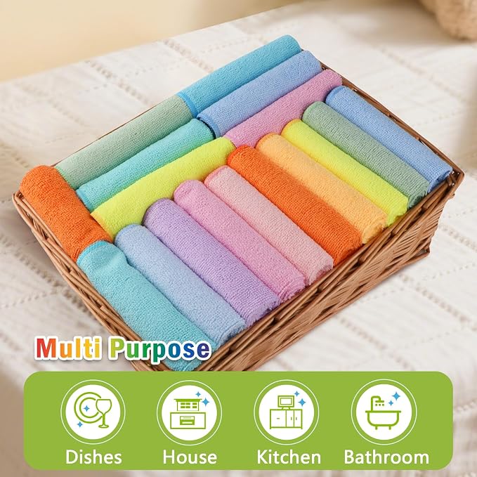 AIDEA Microfiber Cleaning Cloth, Colorful Lint-Free Vibrant Cleaning Rags - Image 7