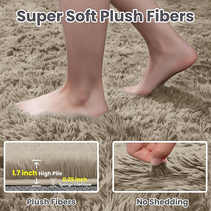 5x7 Area Rugs for Living Room: Soft Fluffy Shag Gray Camel Rugs for Bedroom, Non-Slip Large Fuzzy Plush Rug Indoor Floor Carpet for Nursery Kids Boys Girls Room, Dorms, Playroom, Modern Home Decor