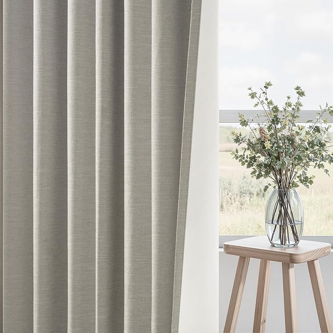 Topfinel 92 Inch Linen 100% Blackout Curtains 2 Panels for Living Room Bedroom Thermal Insulated Total Black Out Linen Drapes with Back Tab Room Darkening Flax Grey Window Curtains 92 inches Long