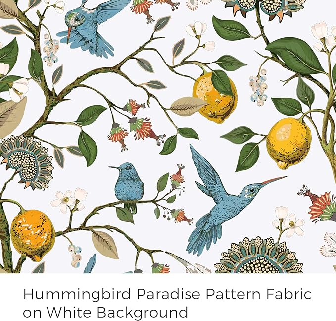 Topfinel White Blackout Window Toppers Curtains 18 Inch Length White Floral Leaf Hummingbird Lemon Printed Grommet Valances for Kitchen Bathroom, Thermal Insulated Grommet Half Window Curtain Set of 2