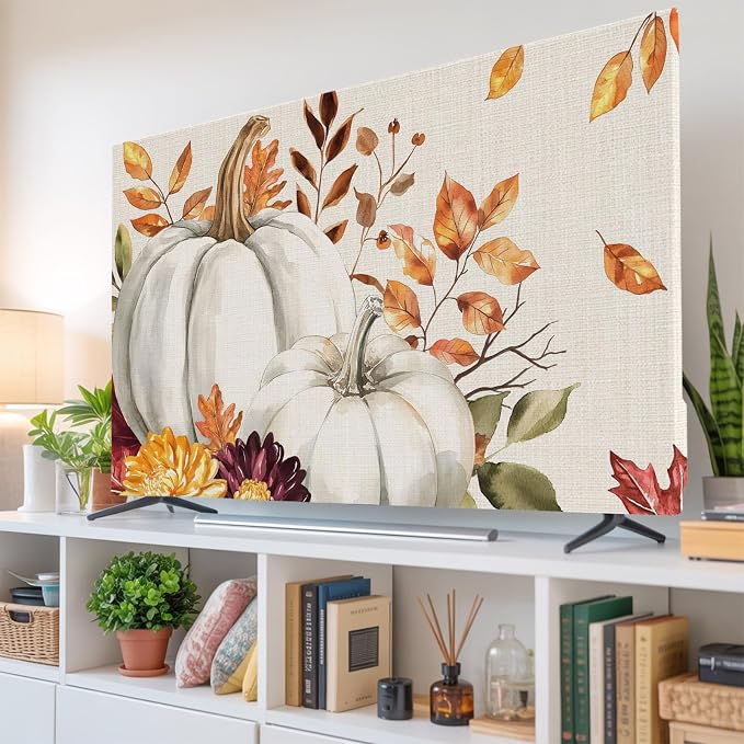 Thanksgiving Pumpkin Fall Orange Maple Leaf Watercolor Indoor TV Cover - Image 6