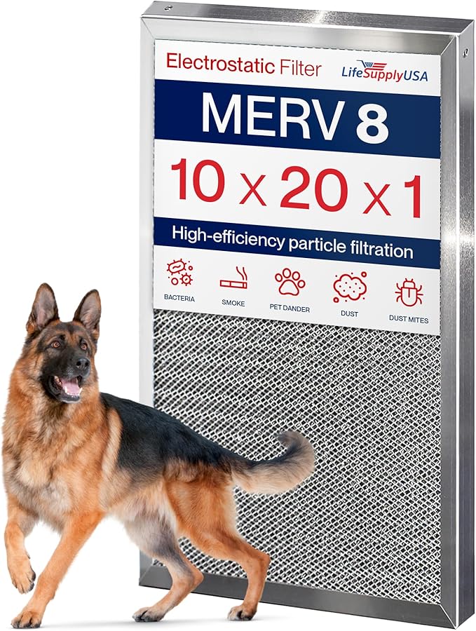 10x20x1 Electrostatic Air Filter, MERV 8, Reusable Furnace AC/HVAC Filter by LifeSupplyUSA
