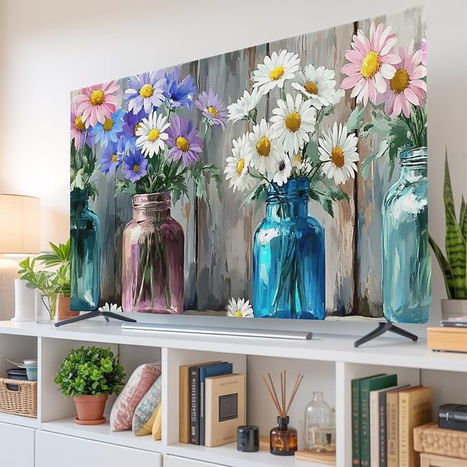 Rustic Flower Vase Retro Wood Indoor TV Cover, Elastic TV Screen Protector by Unknown