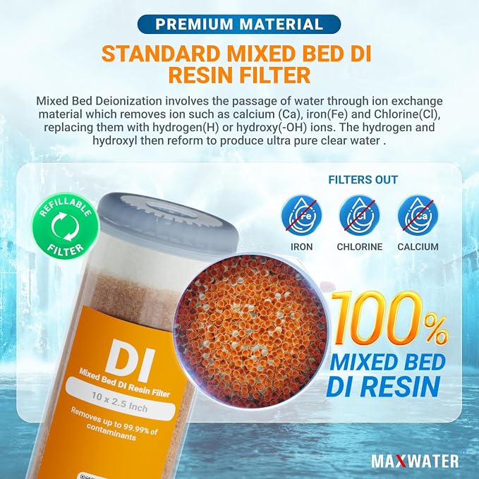 Refillable Mixed Bed DI Resin Filter Cartridge Fits most wide style 3" openings - Image 3