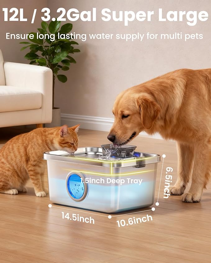 12L/3.2Gal Dog Water Fountain Elevated, Stainless Steel Pet Water Fountin - Image 6