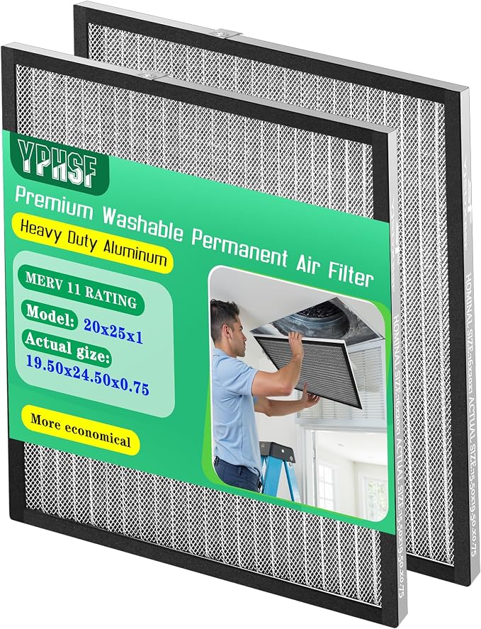 20×25×1 Air Filter MERV-11 | Washable Reusable Furnace Filter| 2-Pack | by Unknown