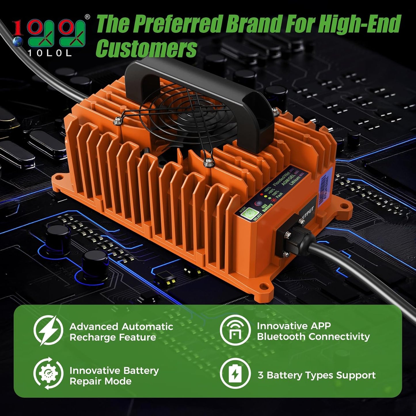 10L0L 15 Amp 48 Volt Golf Cart Charger for Club Car DS Precedent, Smart Golf Cart Battery Charger, 3 Battery Types Support, Battery Repair, Automatic Power Recharge, IP67 Waterproof